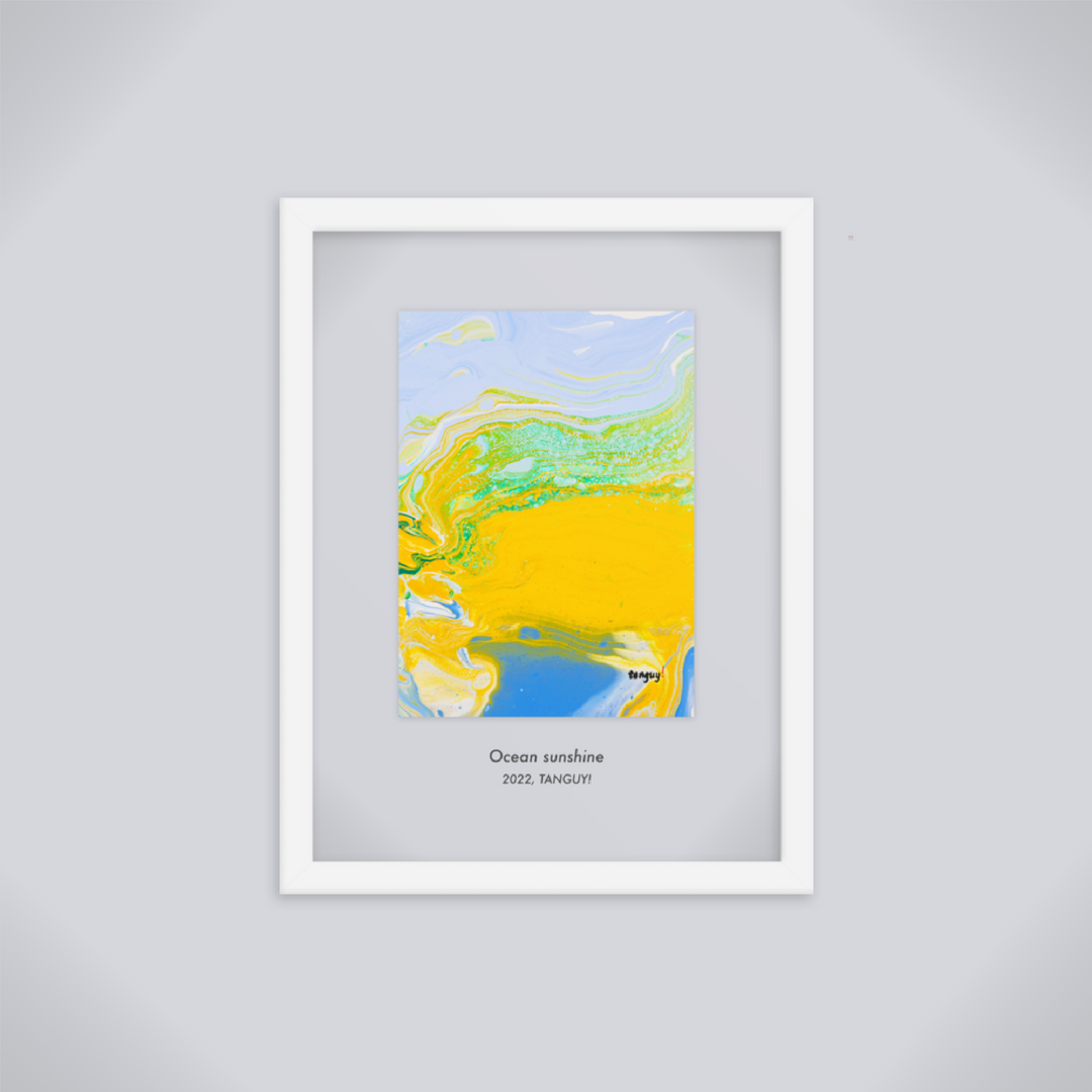 タンギアーツオリジナル - 白のフレームポスター - 日に照らさる海