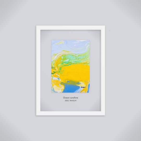 タンギアーツオリジナル - 白のフレームポスター - 日に照らさる海